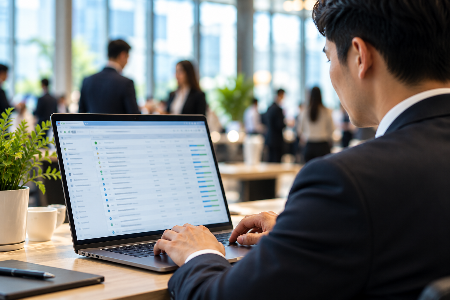 Event coordinator reviewing bookings on a laptop