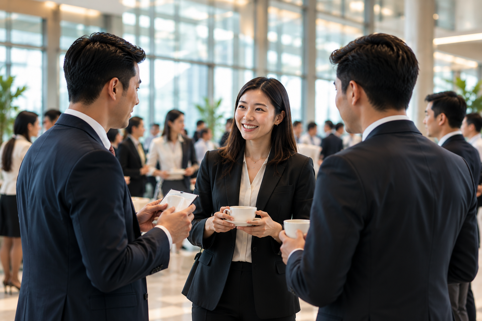 Business delegates in conversation at an event