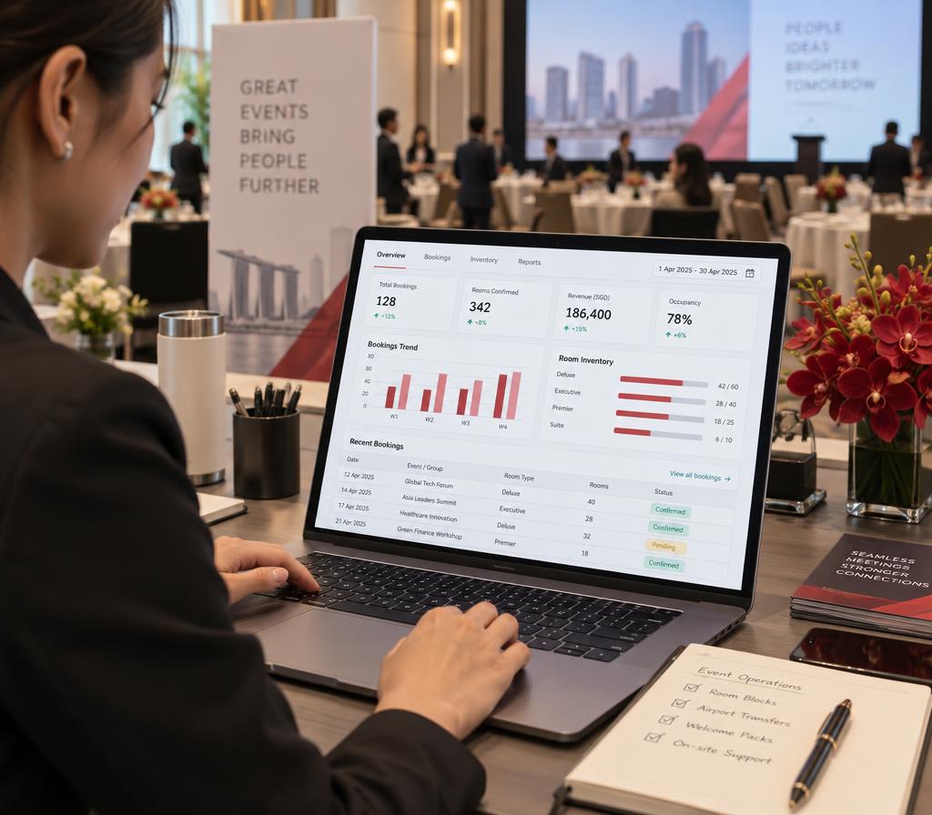 Event coordinator using a booking and reporting dashboard